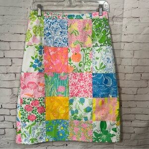 Vintage 70s Lilly Pulitzer Patchwork Midi Skirt Sz 10 Floral Bunnies Berries